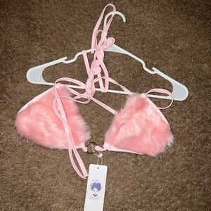 Pink Fuzzy Triangle Bralette